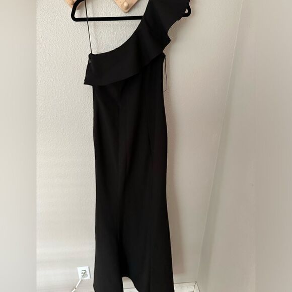 Likely Kane One Shoulder Ruffle Long Gown in Black Sz 4 - Picture 3 of 9